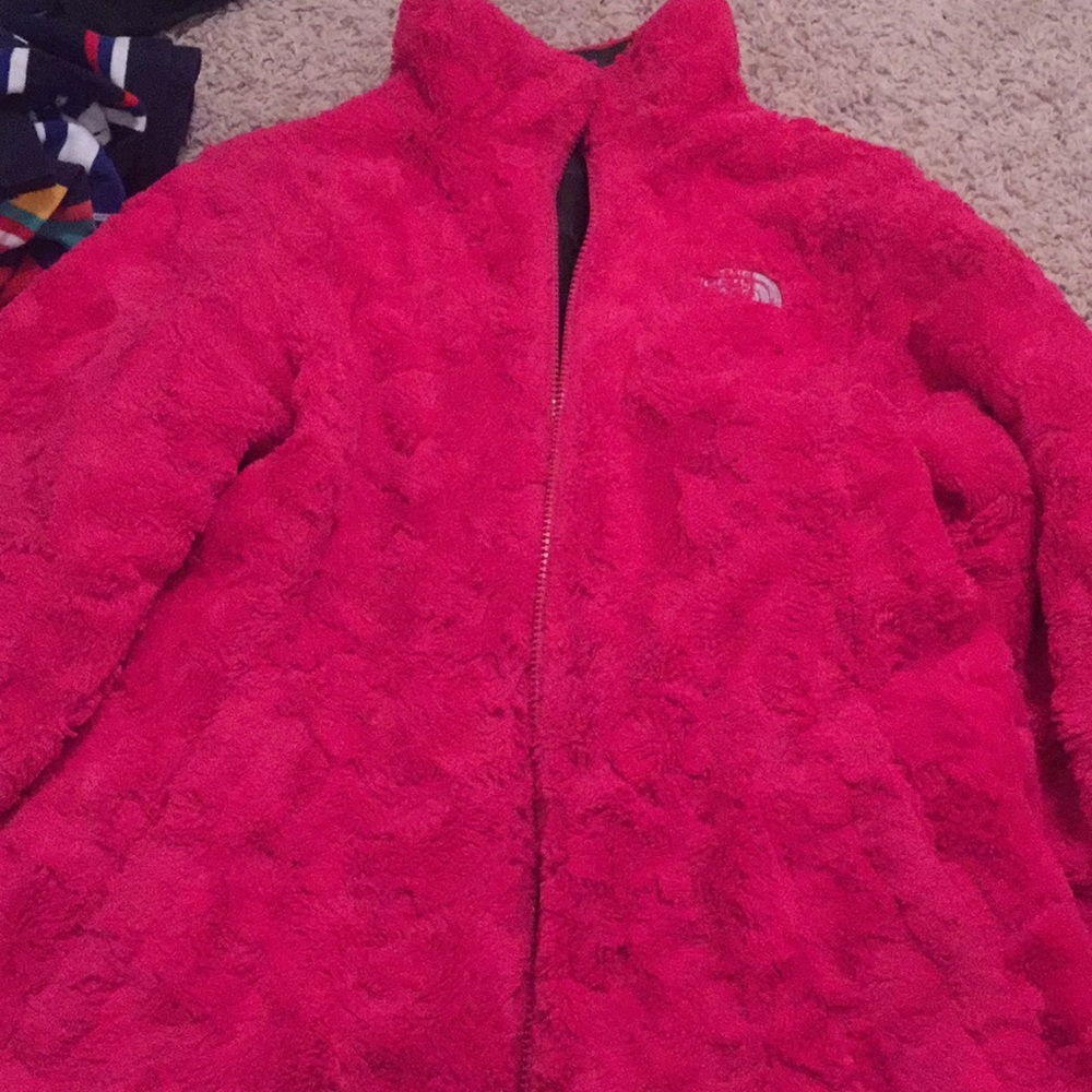 Girls North face reversible zip up heavy coat XL